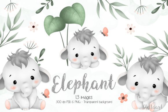 Download Elephant and Tropical Leaves Clipart - Elephant Collection