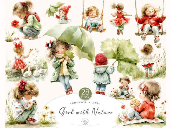 Download Girl with Nature Clipart Bundle - Nature clipart Collection