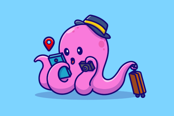 Download Cute Octopus Traveling Cartoon - Traveling Collection